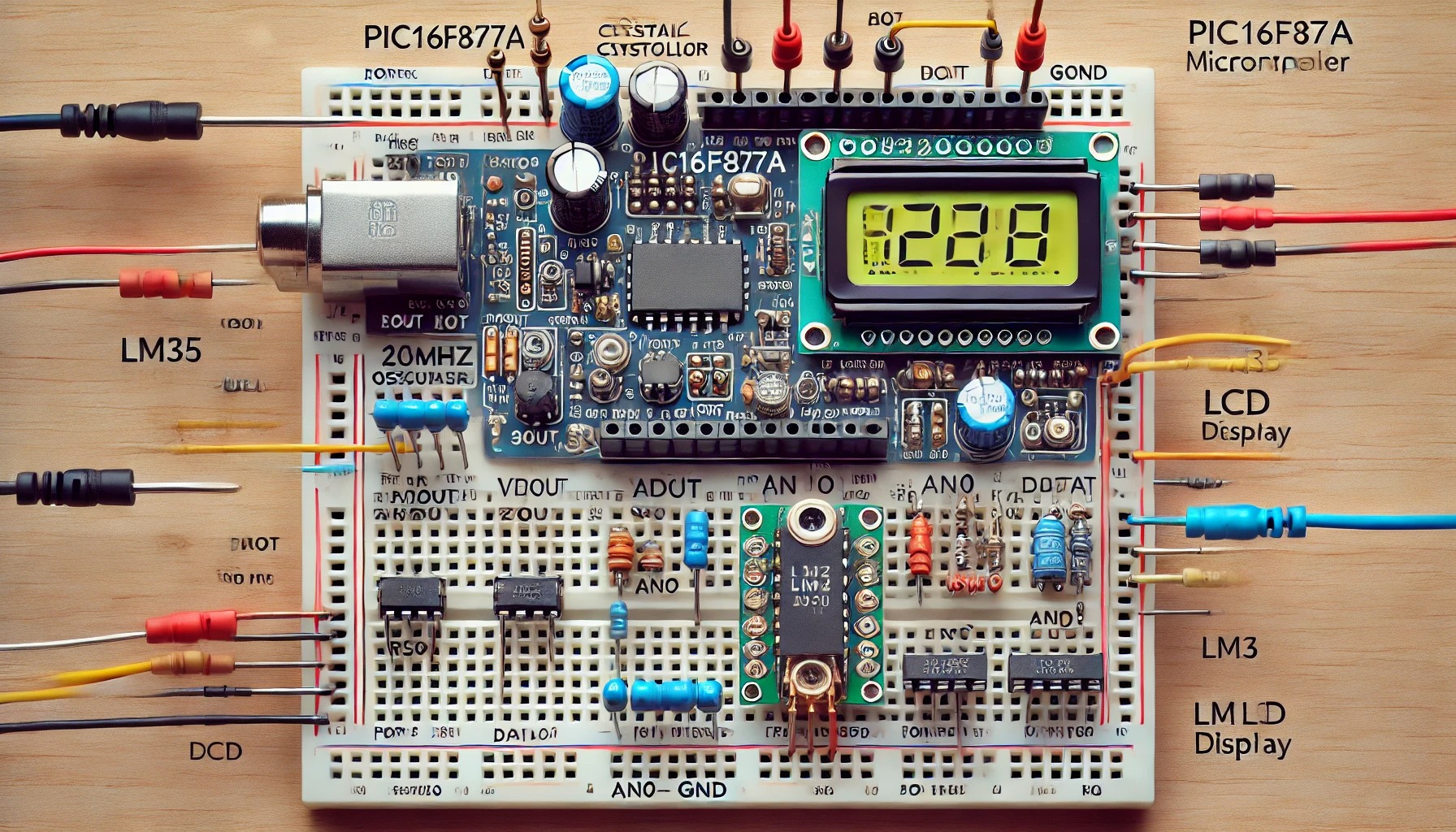 Temperature Monitoring System using PIC16F877A and LM35