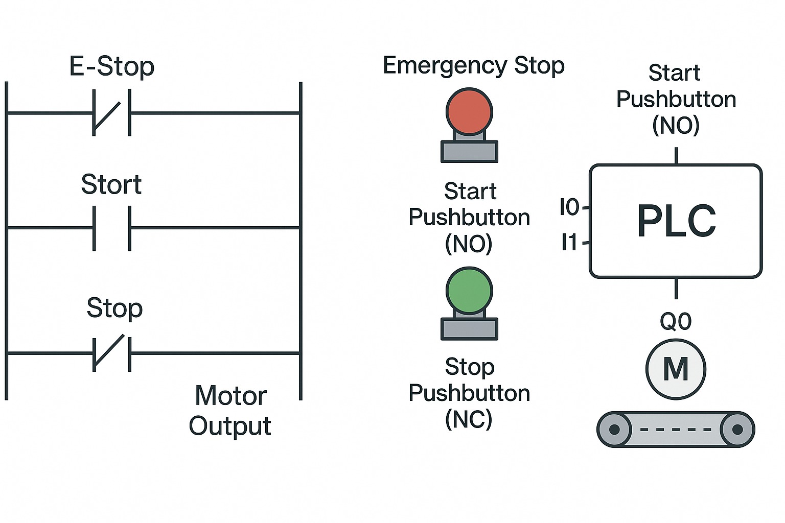 🛠️ PLC Programming Exercise: Basic Conveyor Belt Control System