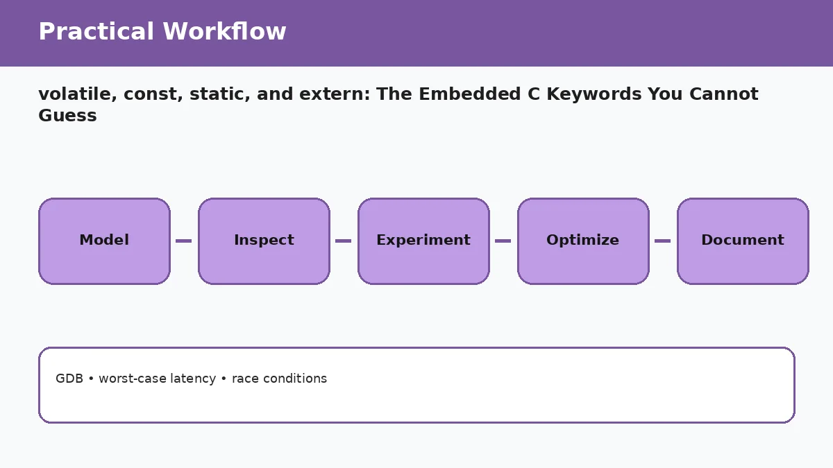 Embedded C volatile const static and extern keyword workflow