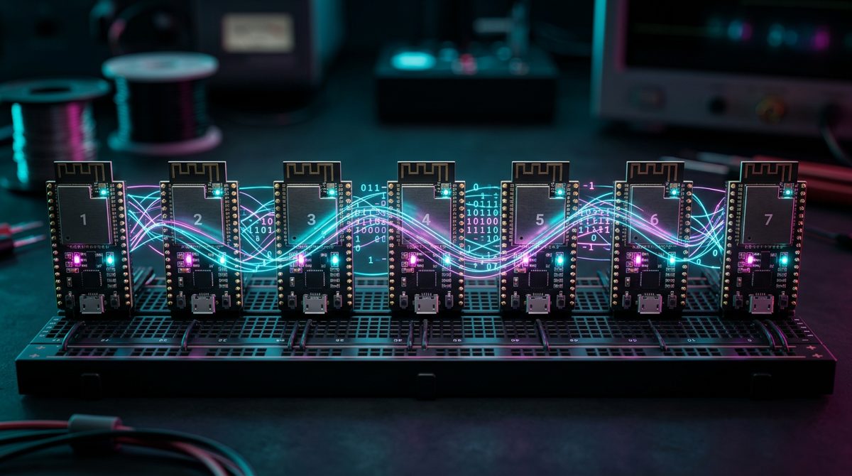 BitNet ESP32 Cluster: 1-Bit LLMs Reach $5 Microcontrollers bitnet esp32 1 bit llm featured 1 BitNet ESP32 cluster of seven ESP32-S3 boards linked by an SPI daisy-chain running a 1-bit LLM