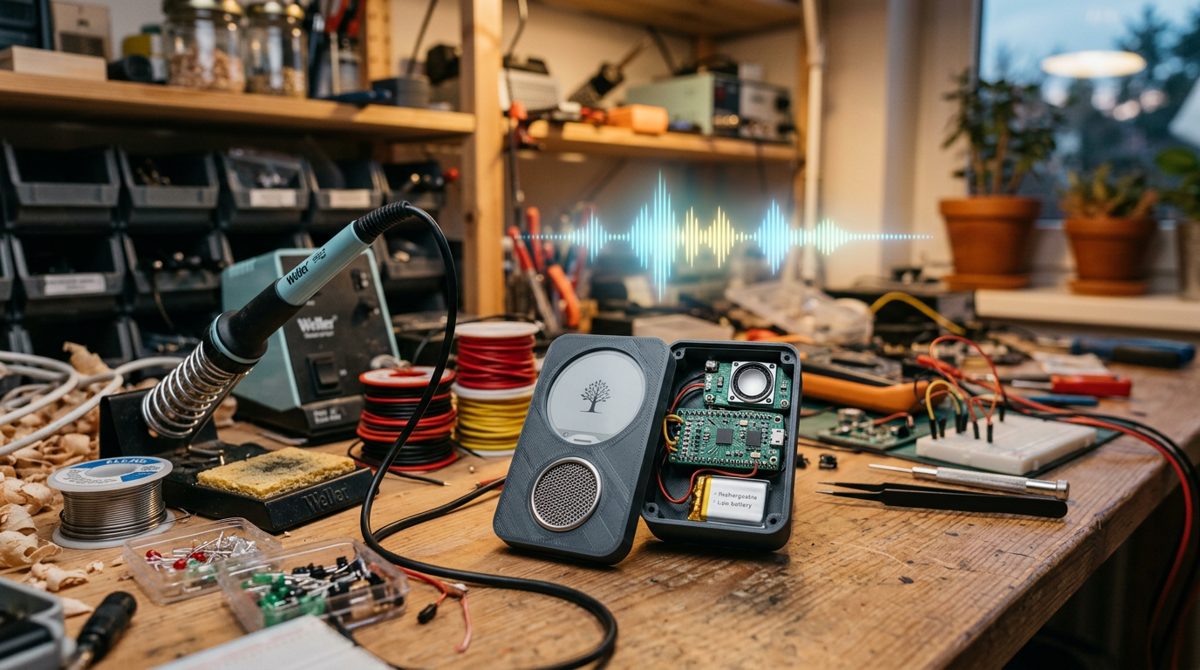 Meta Muse Gadgets illustration: an ESP32 board with a round display connected to a cloud AI agent
